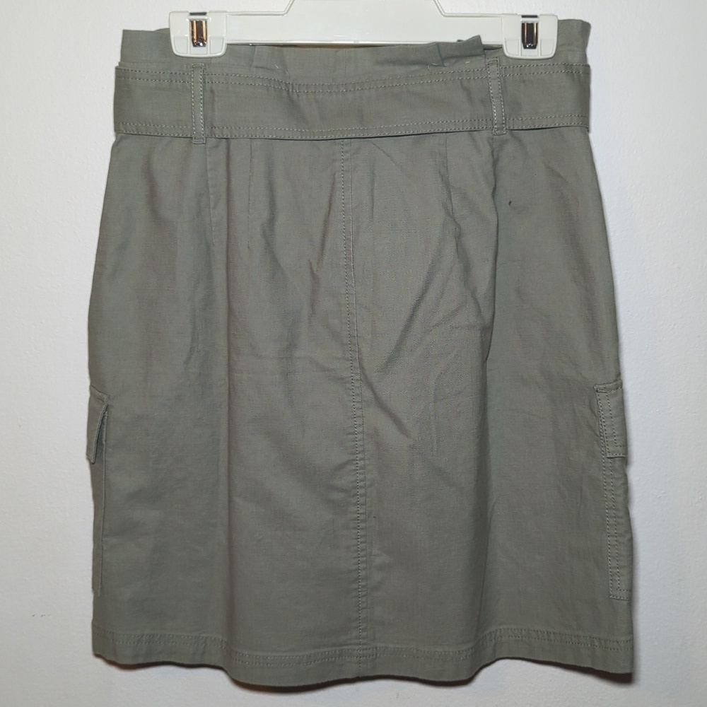 Loft Olive Green Cargo Skirt Paper Bag Waist Stretch Belted Women's Size 6P NEW - Picture 2 of 4